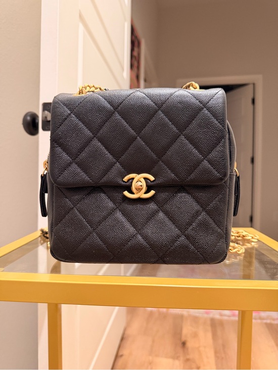 CHANEL Shiny Caviar Quilted Chain Melody Backpack Black main image 4